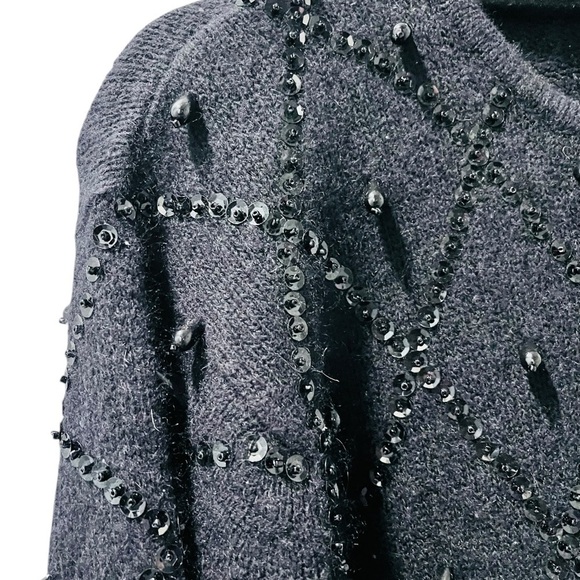 Robinson's Silk Angora Beaded Vintage Black Sweater Women's Size Medium Petite - Picture 4 of 8